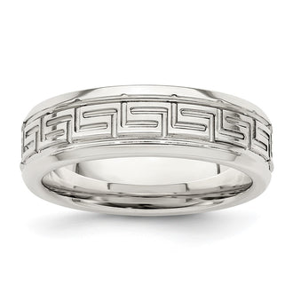 Buy Stylish 6mm Beveled Edge Greek Key Silver Band - Size 8.5, Affordable Luxury
