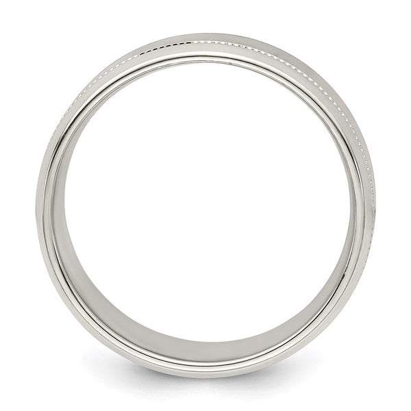 6mm Polished Sterling Silver Milgrain Beveled Edge Band
