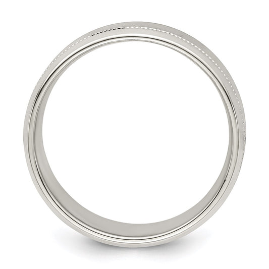 Buy Stylish Sterling Silver 6mm Polished Flat Milgrain Ring - Size 13.5