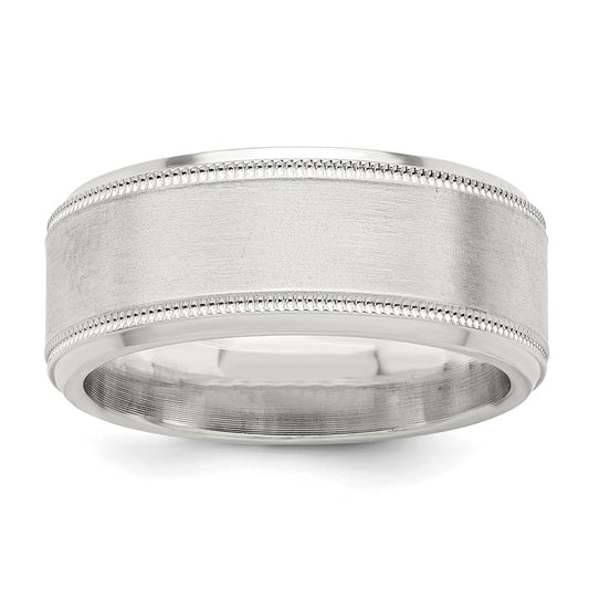 Shop Exclusive 6mm Brushed Sterling Silver Milgrain Beveled Edge Ring - Size 9.5