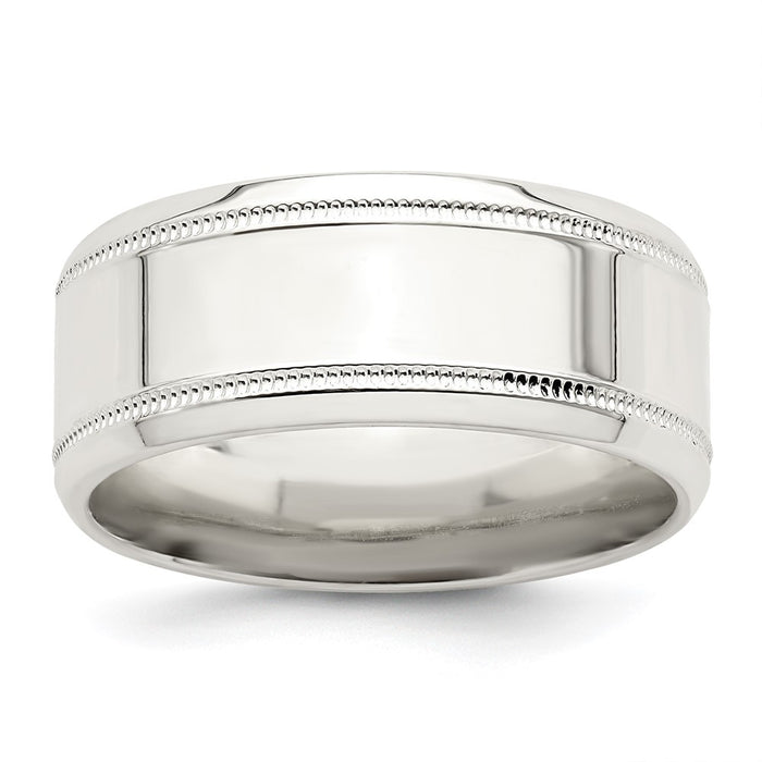 High-Quality 6mm Sterling Silver Beveled Edge Fancy Ring - Size 13, Stylish Value-1