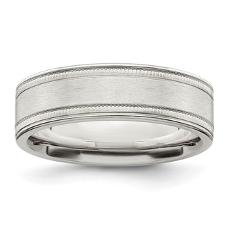 Buy Stylish 6mm Sterling Silver Brushed Flat Band, Size 8.5 with Milgrain Edges