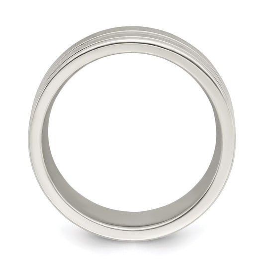 High-Quality Polished Sterling Silver 8mm Flat Grooved Ring - Stylish Size 8