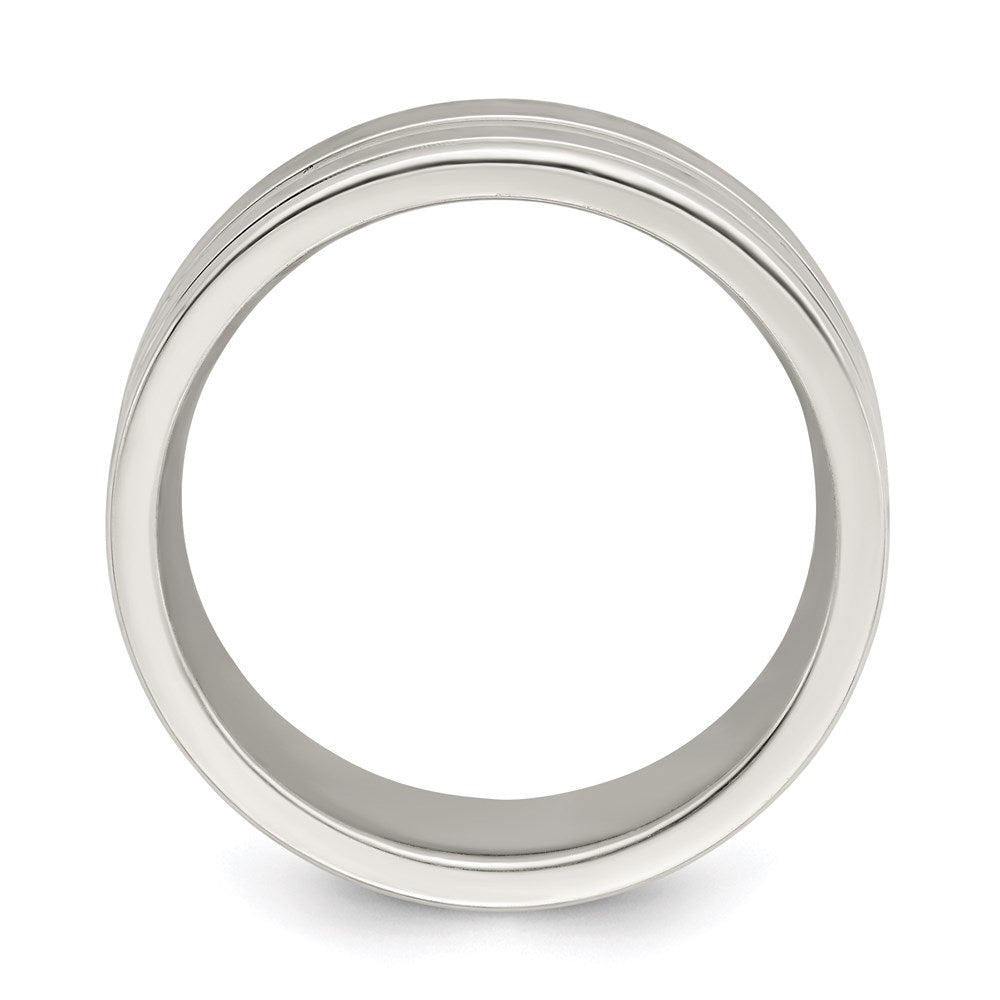 High-Quality Polished Sterling Silver 8mm Flat Grooved Band - Size 11.5, Stylish Value