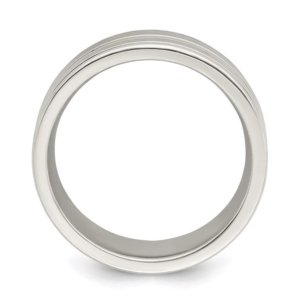 Polished Sterling Silver 8mm Flat Grooved Band