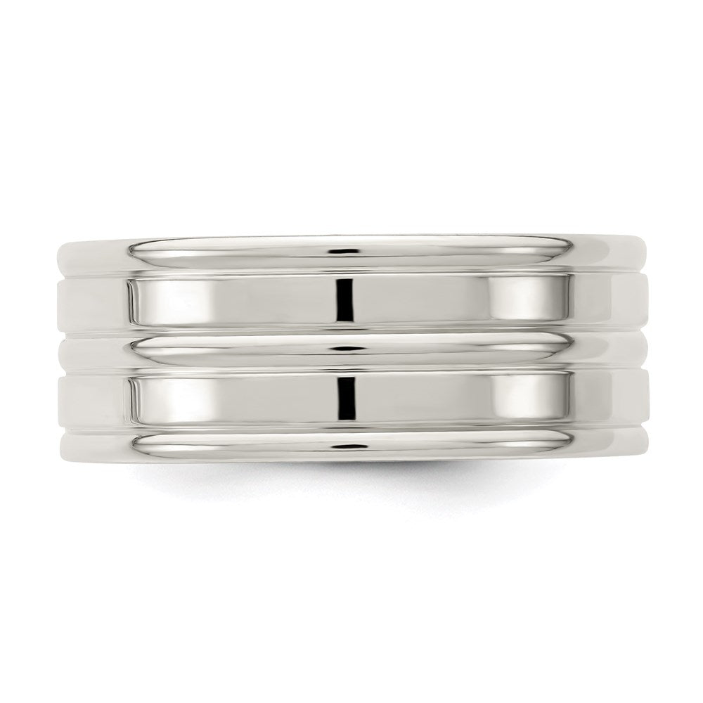 High-Quality Polished Sterling Silver 8mm Flat Grooved Band - Size 11.5, Stylish Value