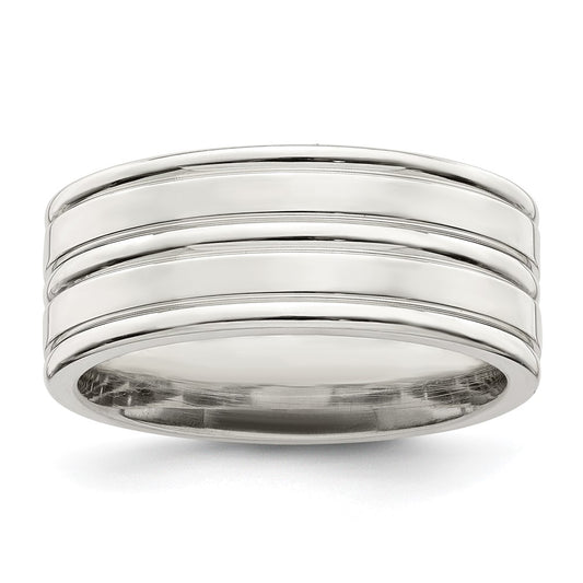 High-Quality Polished Sterling Silver 8mm Flat Grooved Ring - Stylish Size 8