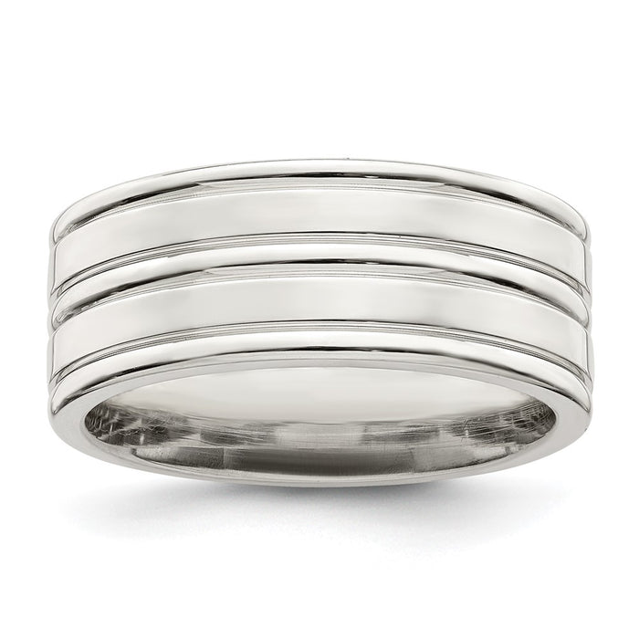 High-Quality Polished Sterling Silver 8mm Flat Grooved Band - Size 11.5, Stylish Value-1