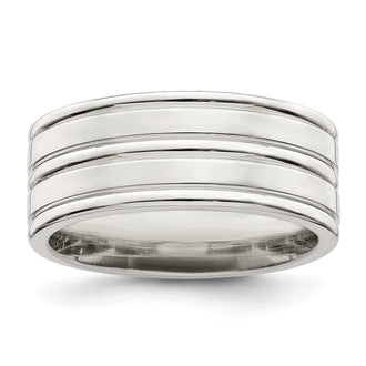 Buy Stylish 8mm Polished Sterling Silver Flat Grooved Band - Size 9.5 Value