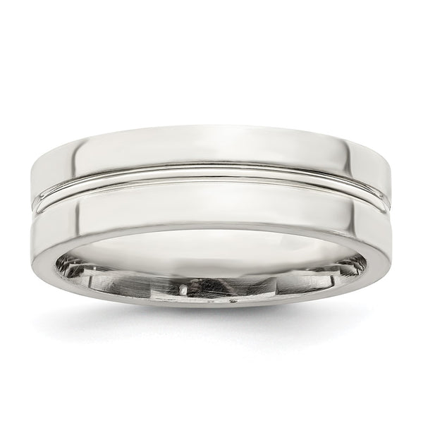 6mm Polished Sterling Silver Flat Grooved Band Price