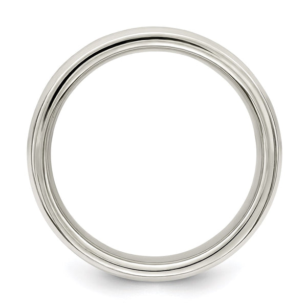 6mm Polished Sterling Silver Flat Grooved Fancy Band
