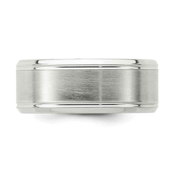 Exclusive 6mm Sterling Silver Brushed Flat Beveled Edge Ring - Size 11-4