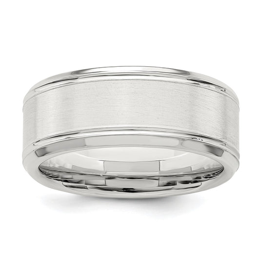 Exclusive 6mm Sterling Silver Brushed Flat Beveled Edge Ring - Size 11