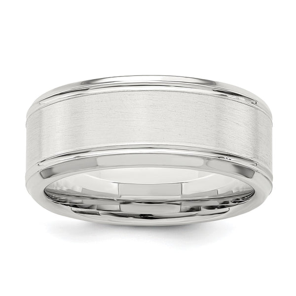 6mm Sterling Silver Brushed Flat Beveled Edge Band - Size 12