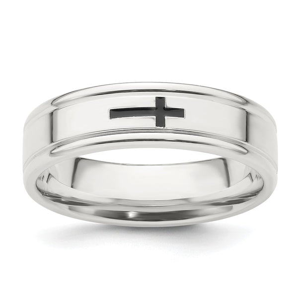 6mm Enamel Cross Band Ring in Sterling Silver
