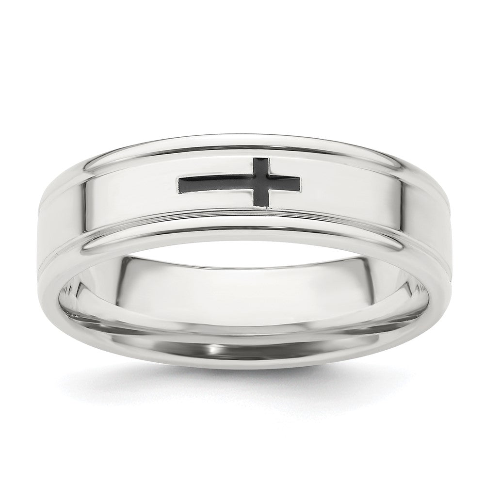 Shop Stylish 6mm Sterling Silver Enamel Cross Band Ring - Size 7, Affordable