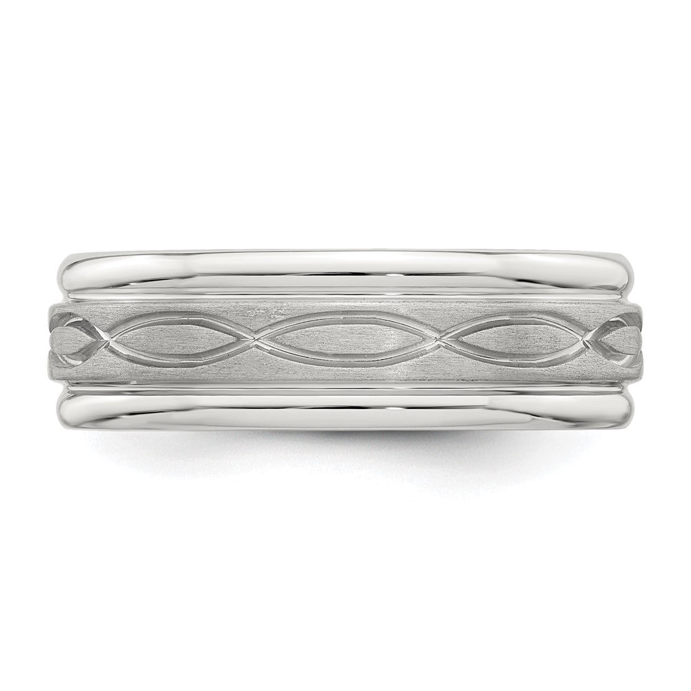 Exclusive 7mm Sterling Silver Beveled Edge Fancy Band Ring - Stylish Size 7