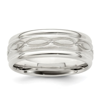 High-Quality Sterling Silver 7mm Beveled Edge Fancy Band - Stylish Size 7.5