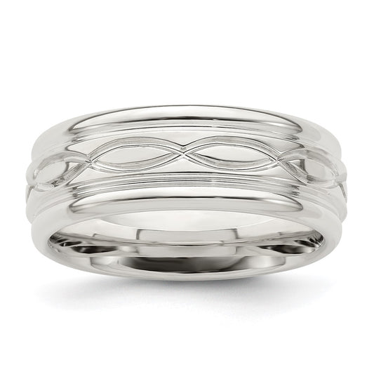Shop Stylish 7mm Polished Sterling Silver Beveled Edge Fancy Band - Size 7.5