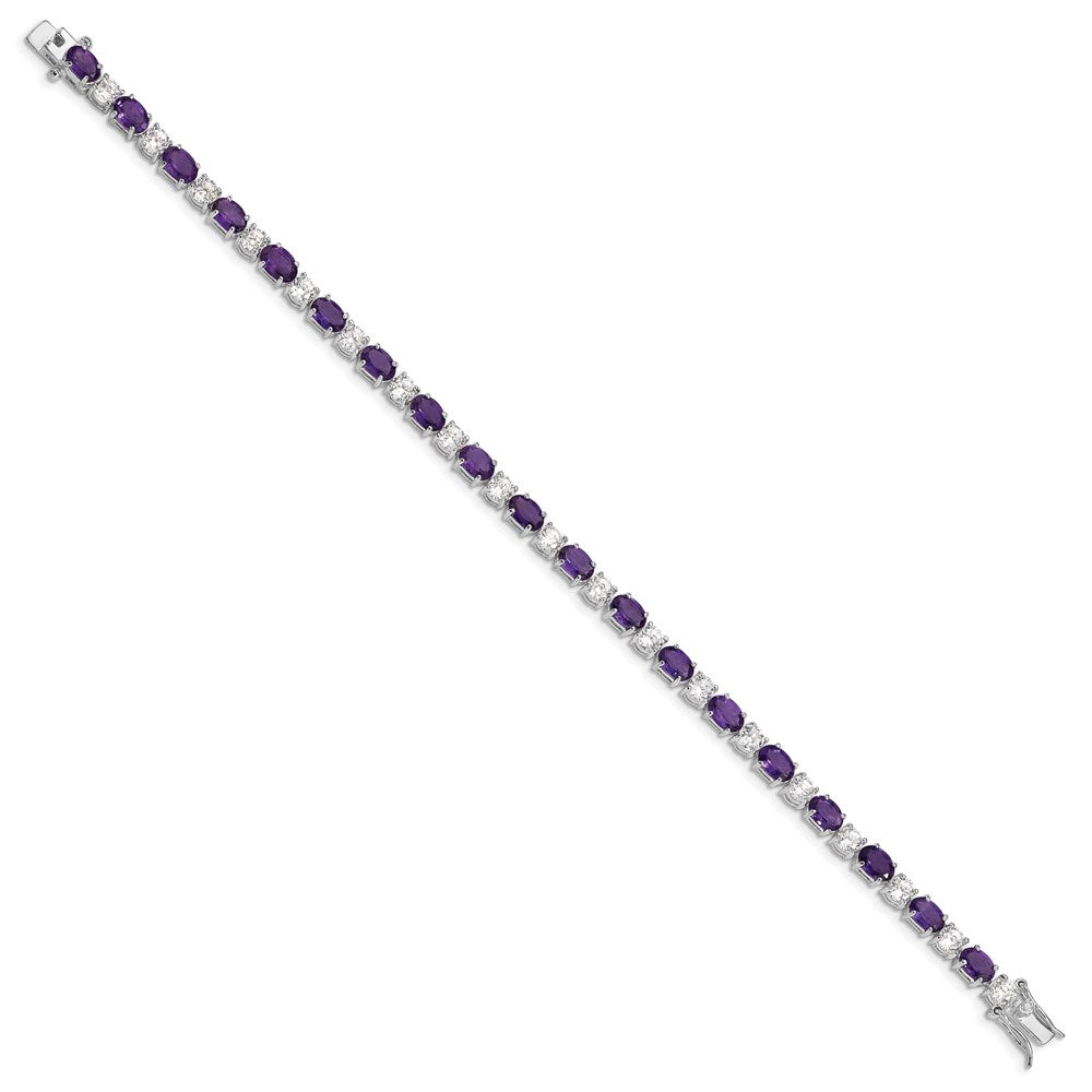 Buy Stylish Rhodium-Plated Sterling Silver Bracelet with Amethyst & CZ