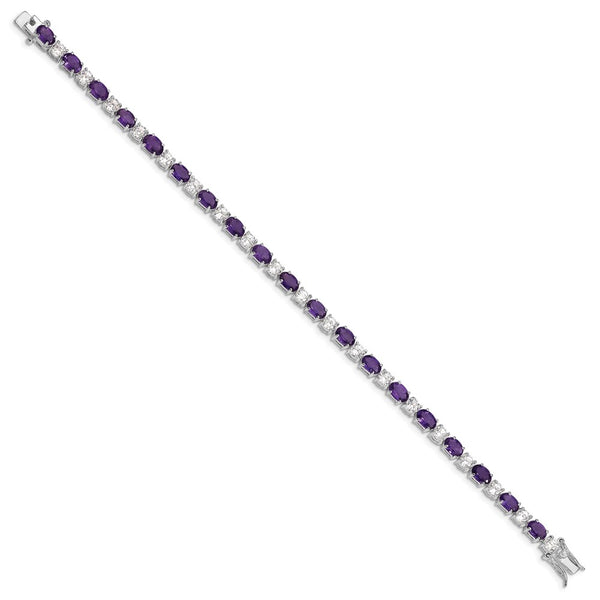 Rhodium-Plated Sterling Silver Bracelet with Amethyst & CZ
