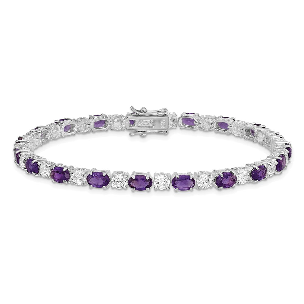 Buy Stylish Rhodium-Plated Sterling Silver Bracelet with Amethyst & CZ