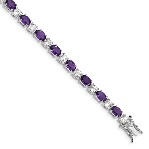 Rhodium-Plated Sterling Silver Bracelet with Amethyst & CZ