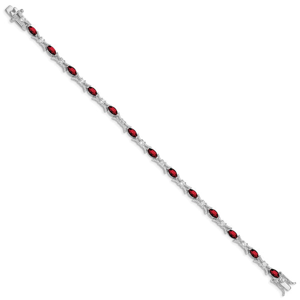 Rhodium-Plated Sterling Silver Bracelet - Garnet CZ Accents