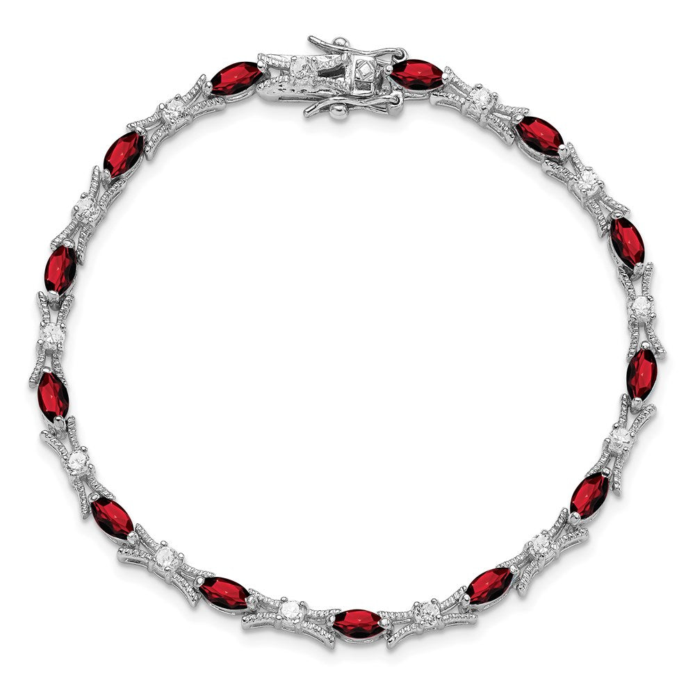 Shop Stylish Rhodium-Plated Sterling Silver Bracelet | Garnet & CZ Accents