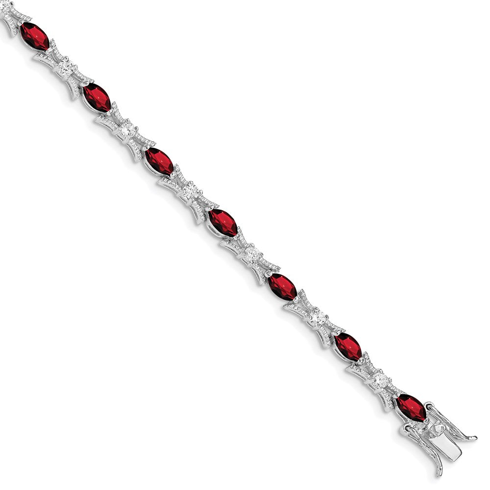 Shop Stylish Rhodium-Plated Sterling Silver Bracelet | Garnet & CZ Accents