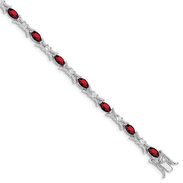 Rhodium-Plated Sterling Silver Bracelet - Garnet CZ Accents