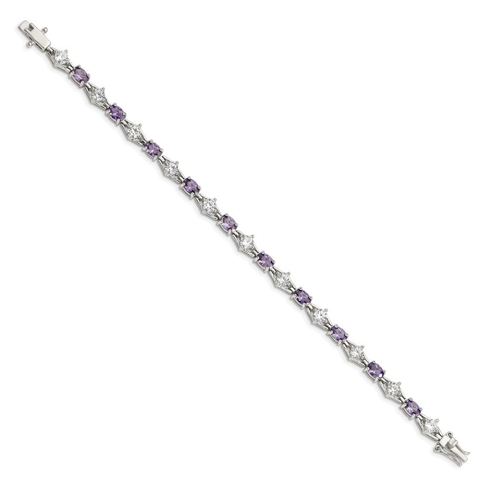 Shop Exclusive Rhodium-Plated Sterling Silver Bracelet with CZ Stones - Stylish & Affordable!