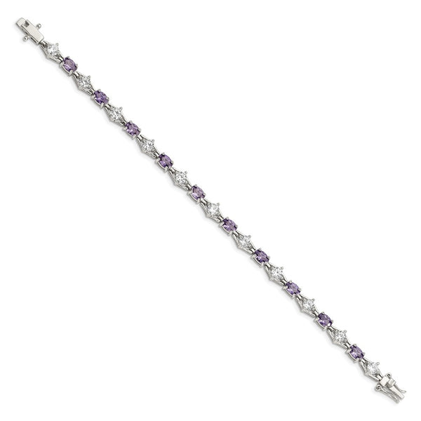 Rhodium-Plated Sterling Silver Bracelet with CZ Stones - Style GR1-1019346