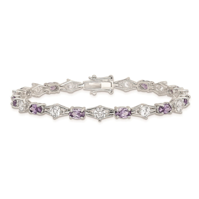 Shop Exclusive Rhodium-Plated Sterling Silver Bracelet with CZ Stones - Stylish & Affordable!-4