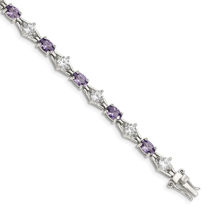 Shop Exclusive Rhodium-Plated Sterling Silver Bracelet with CZ Stones - Stylish & Affordable!-1