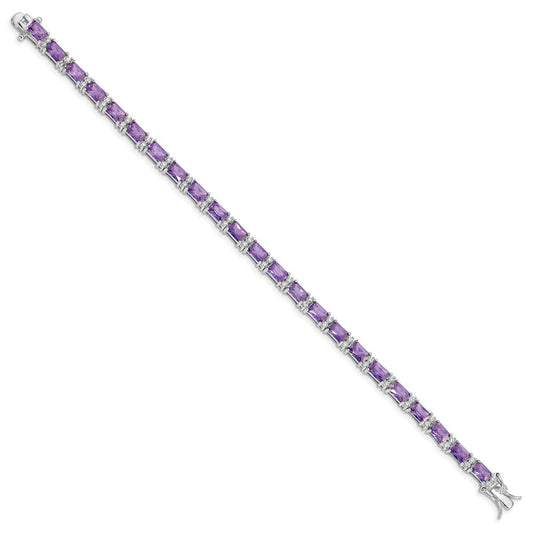 Shop Stylish Rhodium-Plated Sterling Silver Bracelet with CZ Stones - Affordable Luxury