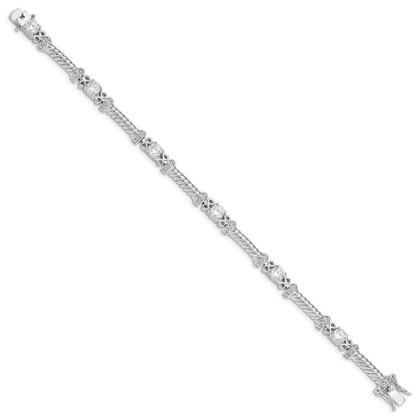 Rhodium-Plated Sterling Silver Bracelet with Cubic Zirconia Accents