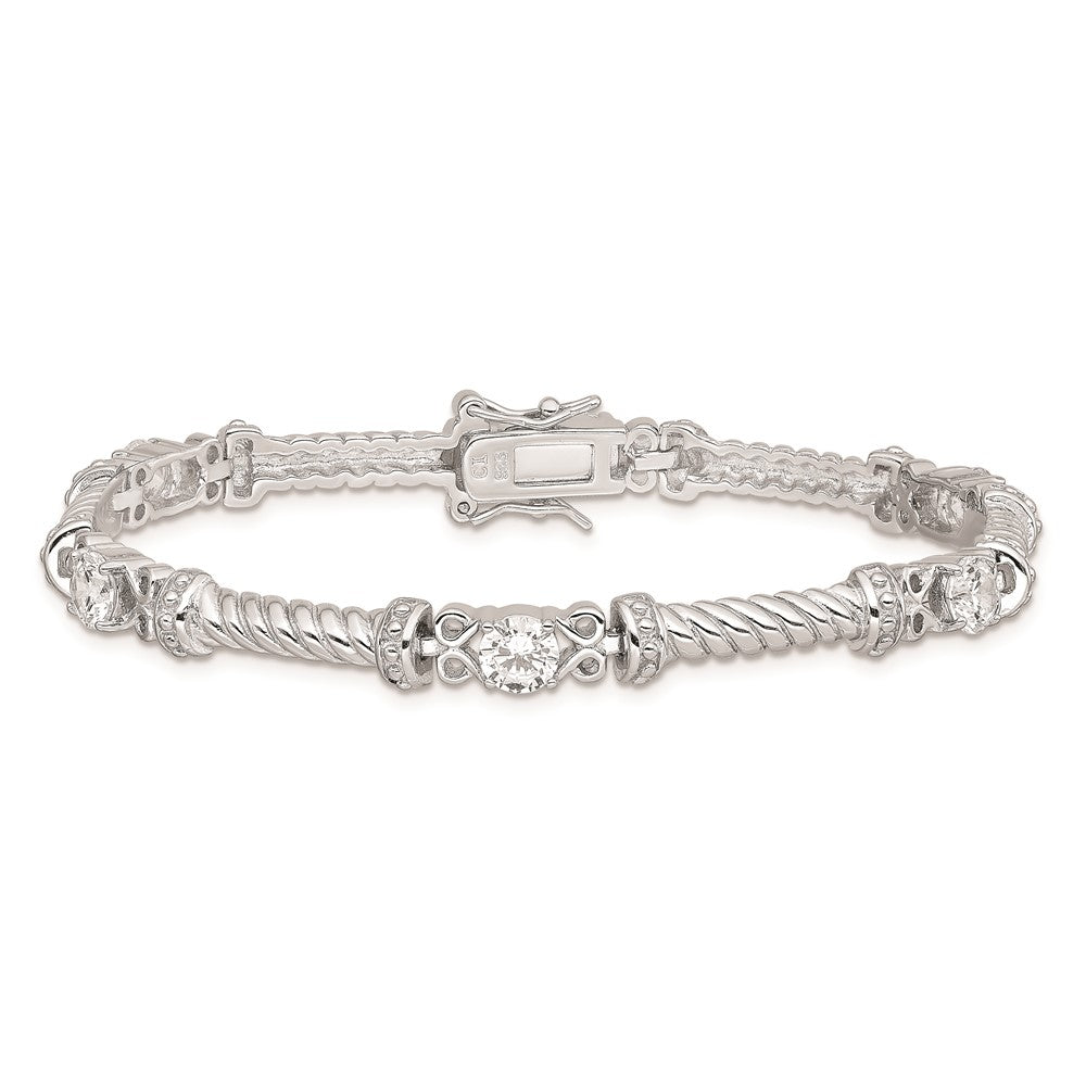 Designer Rhodium-Plated Sterling Silver Bracelet with Cubic Zirconia Accents