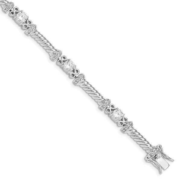 Rhodium-Plated Sterling Silver Bracelet with Cubic Zirconia Accents
