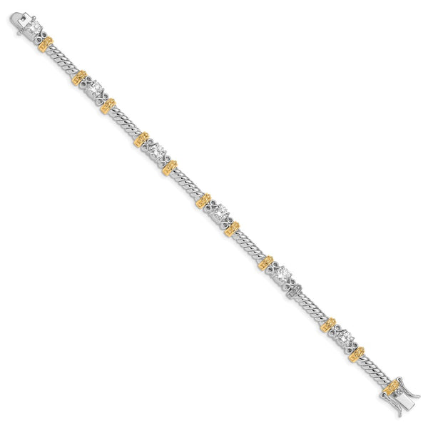 Rhodium-Plated Sterling Silver & Vermeil CZ Bracelet - 7" Length