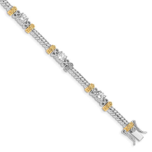 Rhodium-Plated Sterling Silver & Vermeil CZ Bracelet - 7" Length