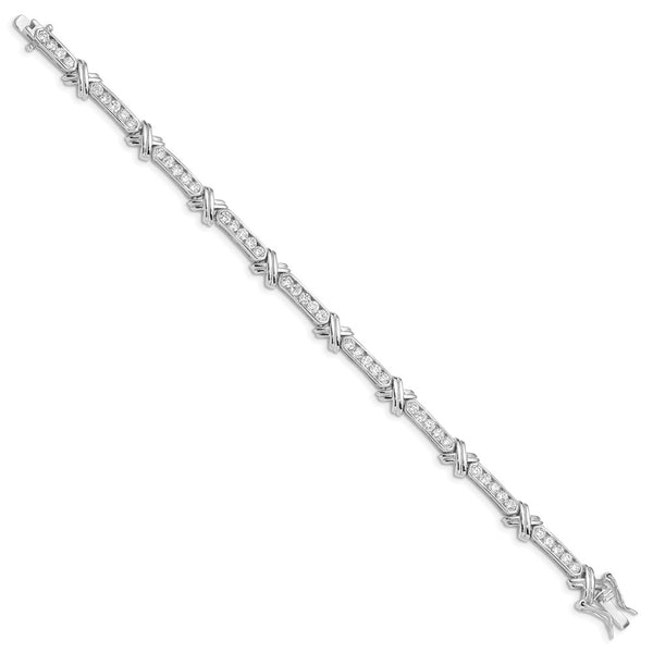 Rhodium-Plated Sterling Silver CZ X Bracelet - 7.5in