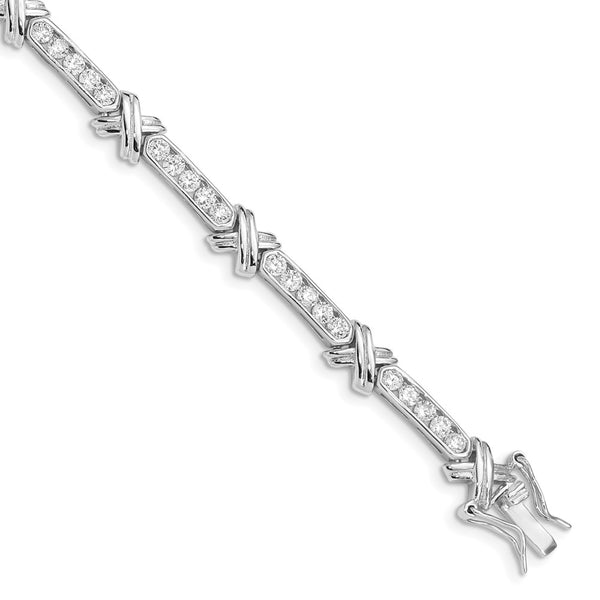 Rhodium-Plated Sterling Silver CZ X Bracelet - 7.5in