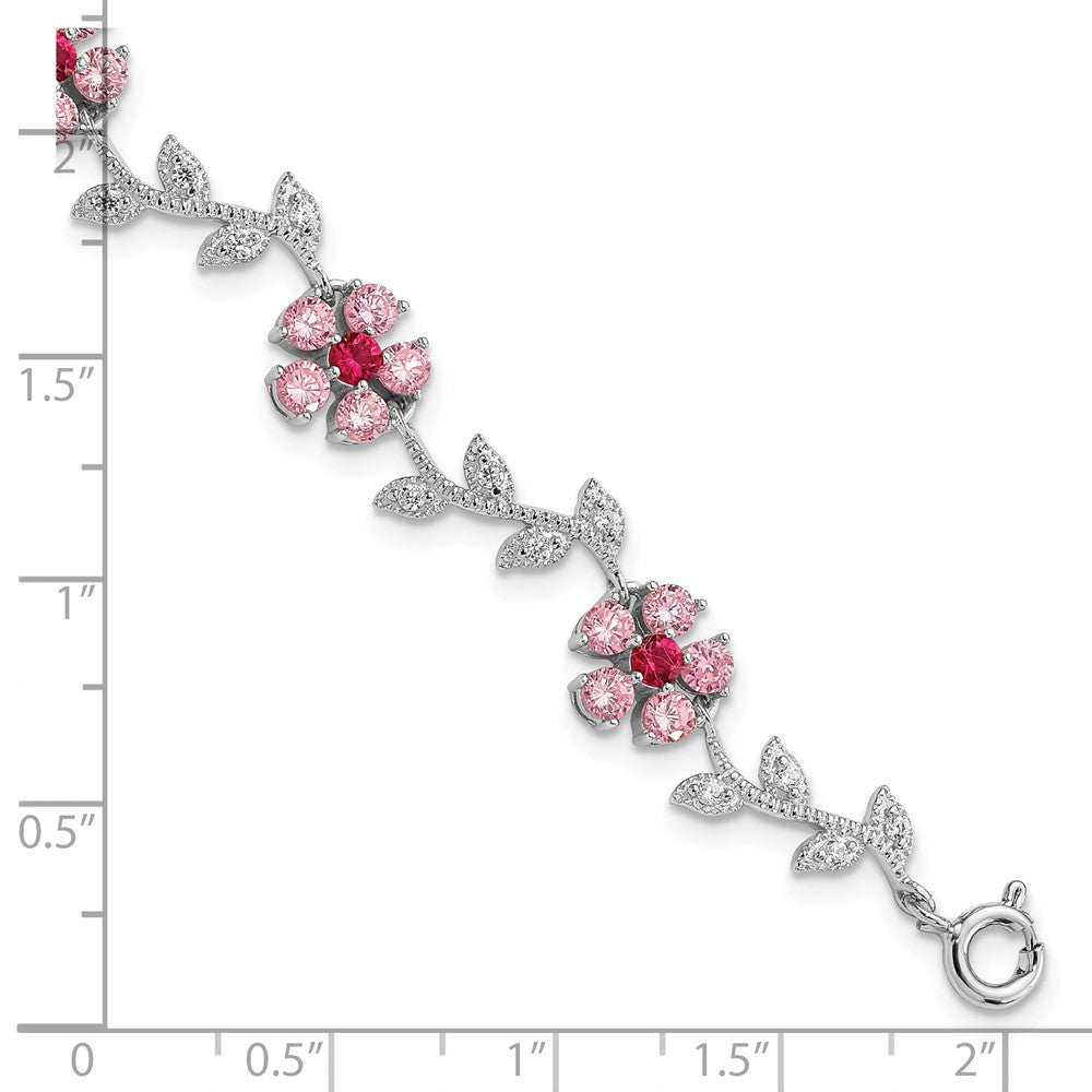 Shop Exclusive Rhodium-Plated Sterling Silver Bracelet 7.75" with CZ Flowers