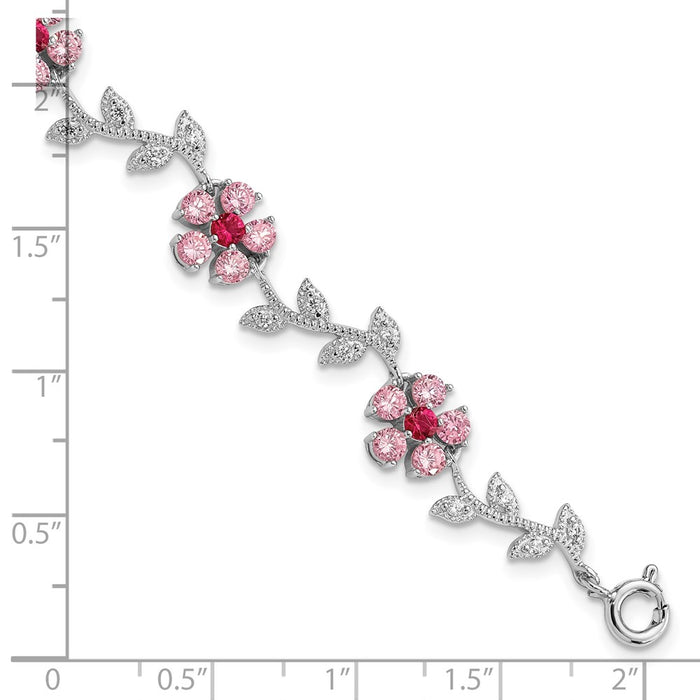 Shop Exclusive Rhodium-Plated Sterling Silver Bracelet 7.75" with CZ Flowers-3