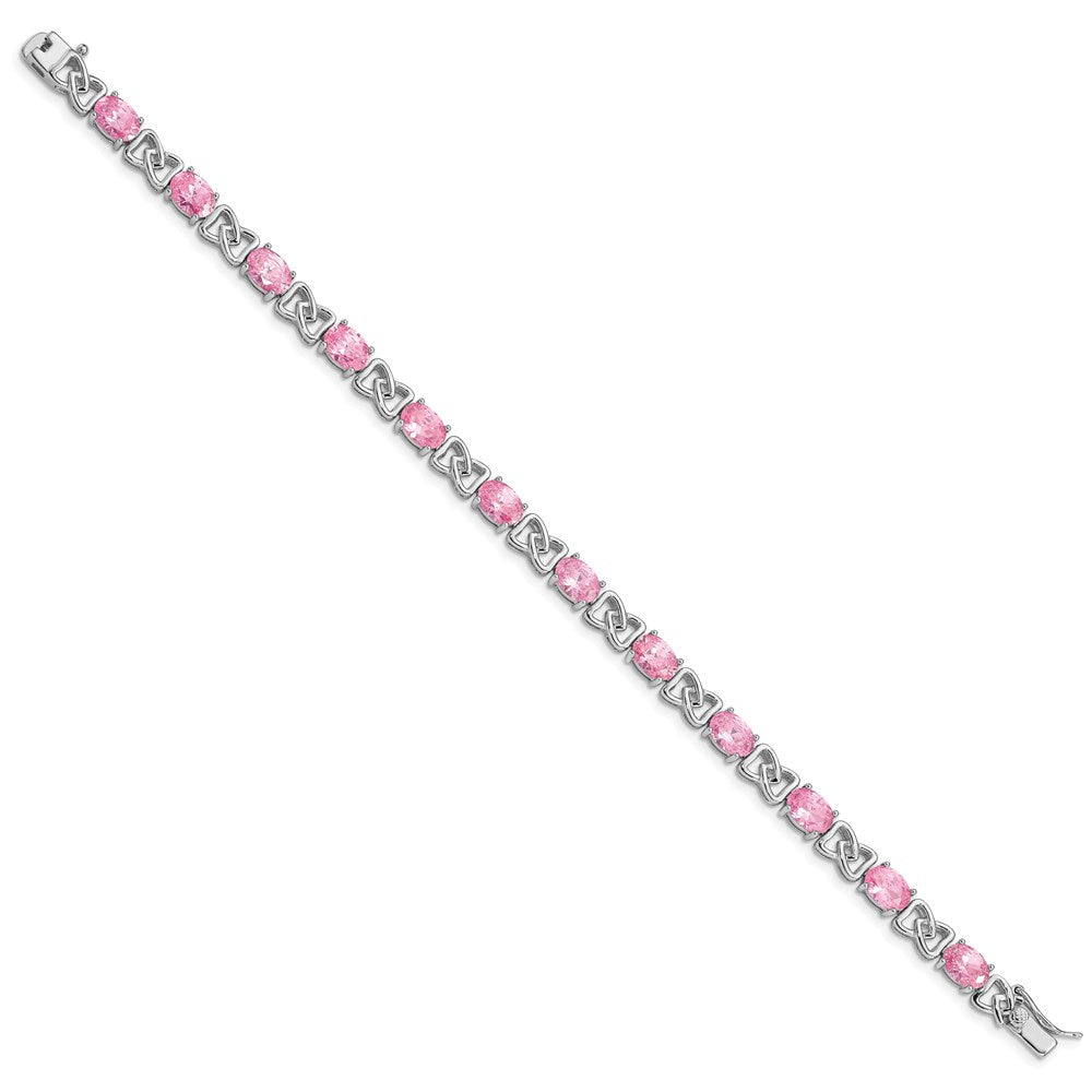 Buy Stylish Rhodium-Plated Sterling Silver 7-Inch Pink CZ Bracelet - Affordable Luxury!