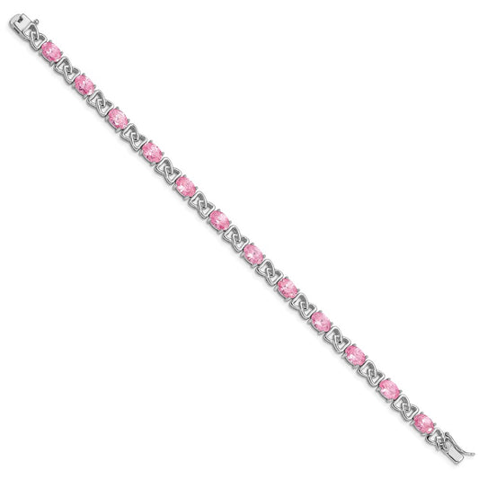 Buy Stylish Rhodium-Plated Sterling Silver 7-Inch Pink CZ Bracelet - Affordable Luxury!