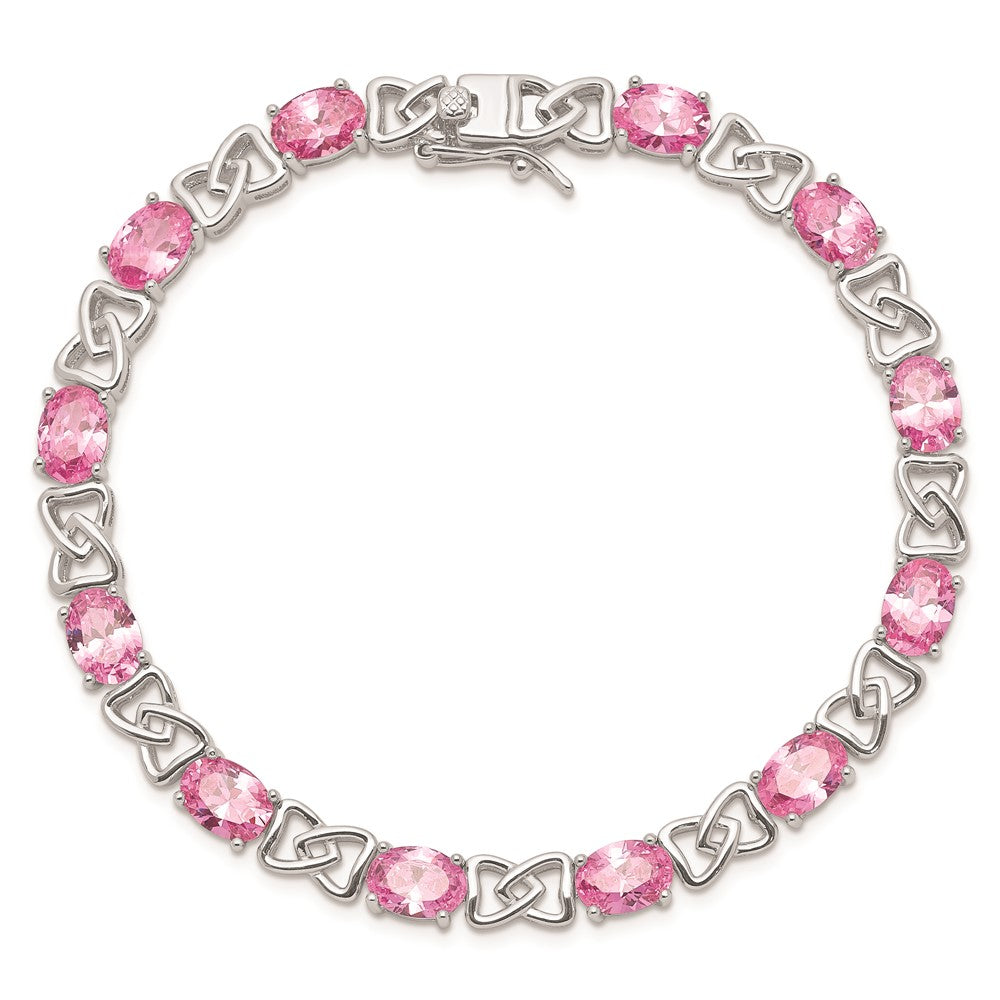 Buy Stylish Rhodium-Plated Sterling Silver 7-Inch Pink CZ Bracelet - Affordable Luxury!