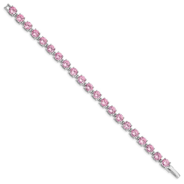 Rhodium-Plated Sterling Silver Pink CZ 7-Inch Tennis Bracelet
