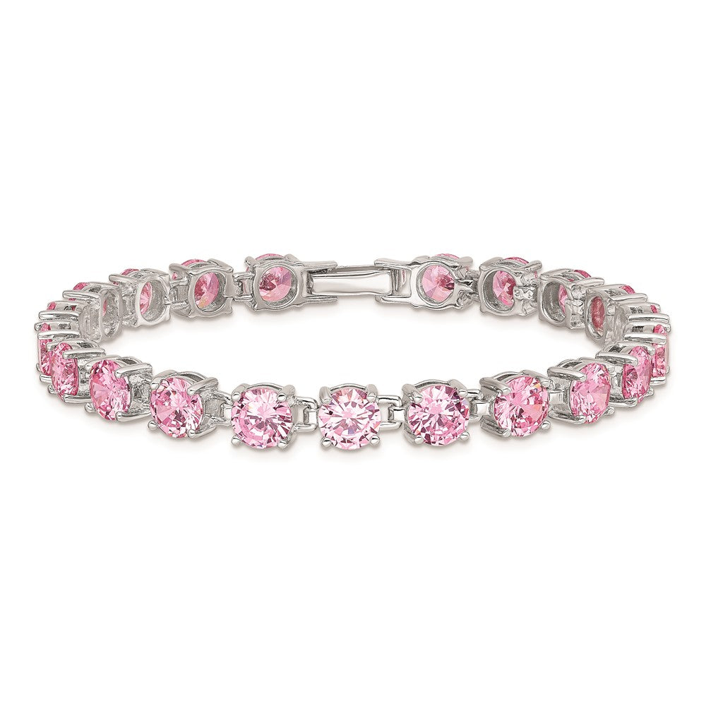 Shop Exclusive Rhodium-Plated Sterling Silver Pink CZ 7-Inch Tennis Bracelet - Stylish & Affordable!